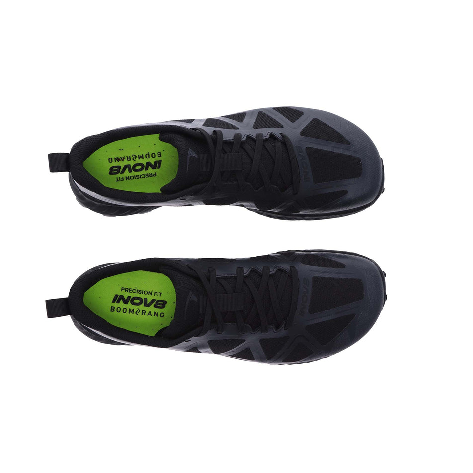 The uppers on a pair of INOV8 Men's Mudtalon Running Shoes in the Black colourway. (8597002092706)