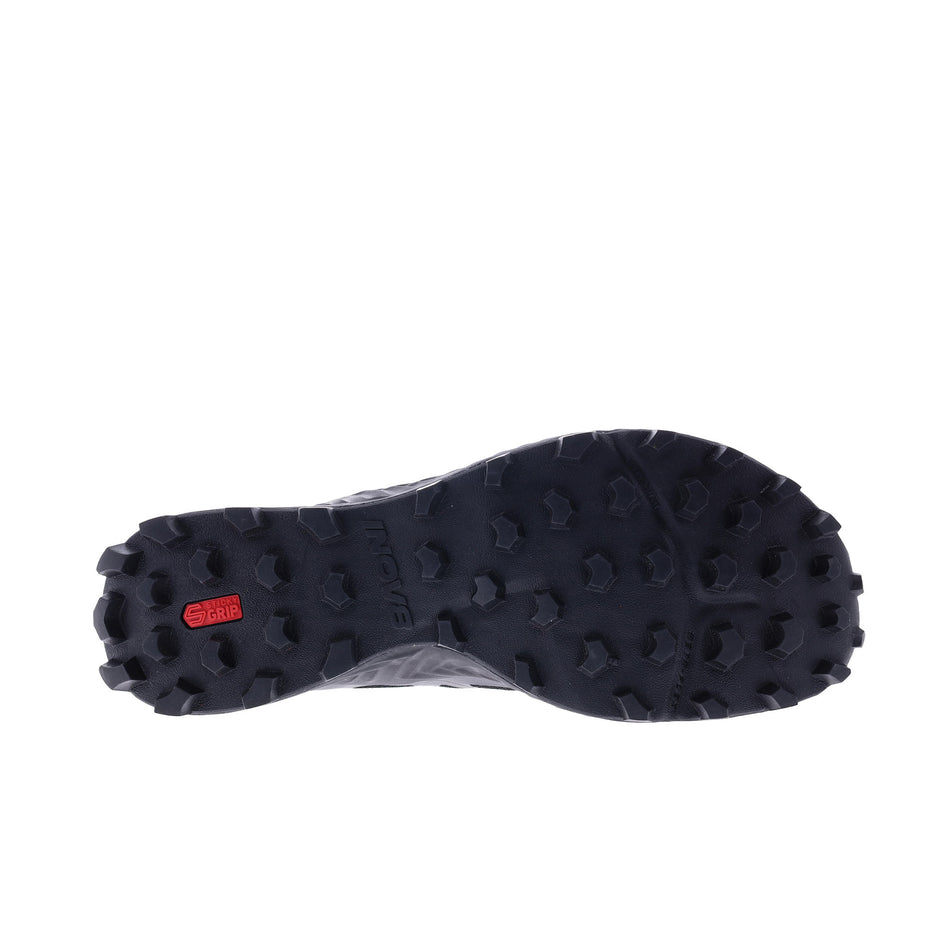 Outsole of the right shoe from a pair of INOV8 Men's Mudtalon Running Shoes in the Black colourway. (8597002092706)