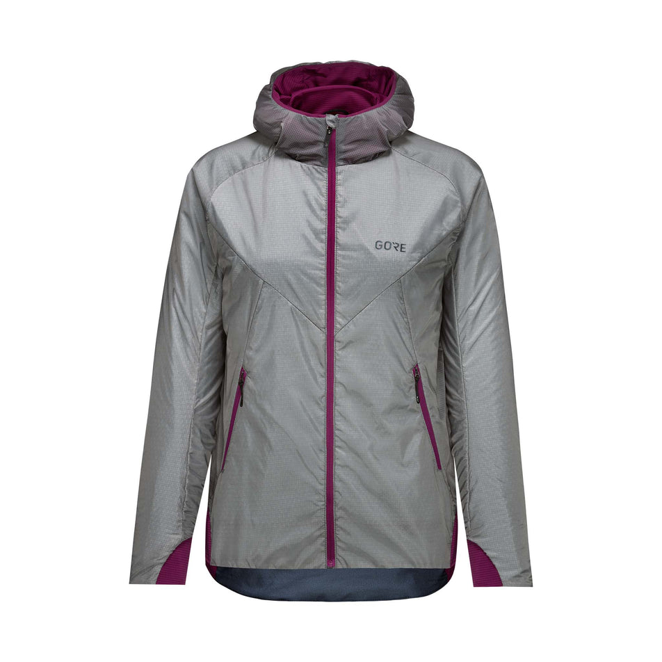 Front view of the GOREWEAR Women's R5 WINDSTOPPER® Insulated Jacket in the Lab Gray/Process Purple colourway. (8504577163426)