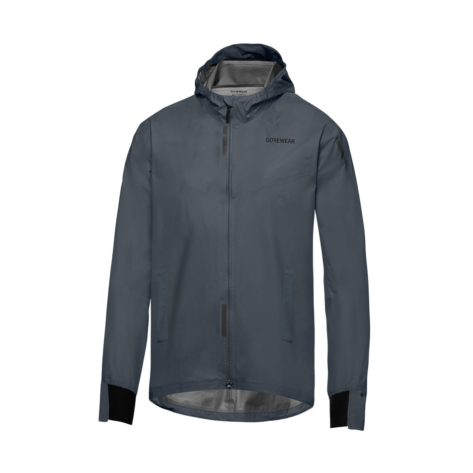 Angled-front view of a GOREWEAR Men's Concurve GORE-TEX Jacket in the Lab Graphite colourway.  (8503973380258)