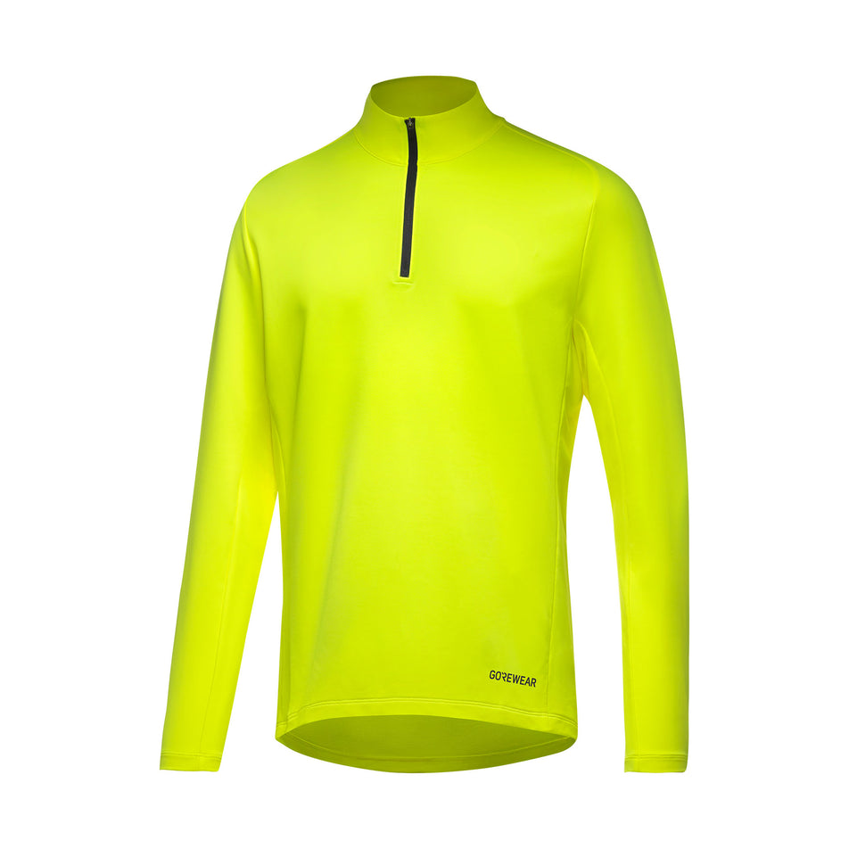 Angled-front view of the GOREWEAR Men's Everyday Mid 1/4-Zip in the Neon Yellow colourway.  (8503980654754)