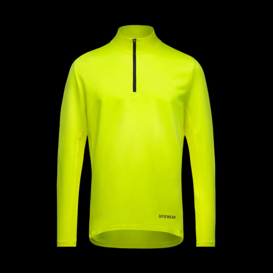 Front view of the GOREWEAR Men's Everyday Mid 1/4-Zip in the Neon Yellow colourway.  (8503980654754)