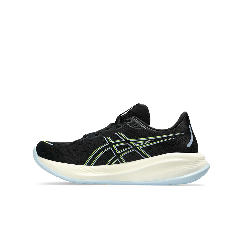 Medial side of the right shoe from a pair of Asics Men's Gel-Cumulus 26 Running Shoes in the Black/Safety Yellow colourway (8405676589218)