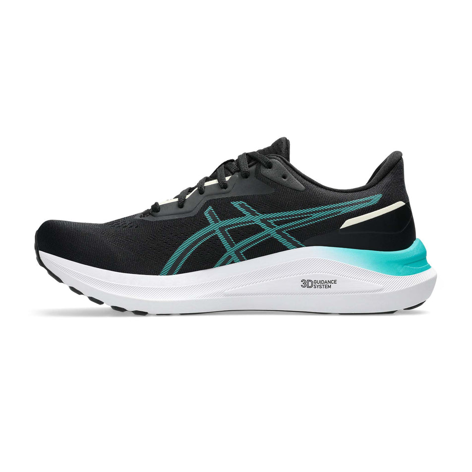 Medial side of the right shoe from a pair of Asics Men's GT-1000 13 Running Shoes in the Black/Wave Teal colourway. (8555033034914)