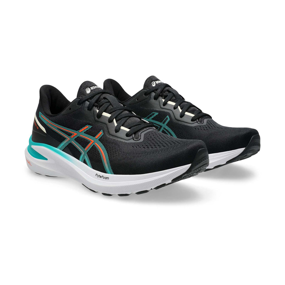 A pair of Asics Men's GT-1000 13 Running Shoes in the Black/Wave Teal colourway. (8555033034914)