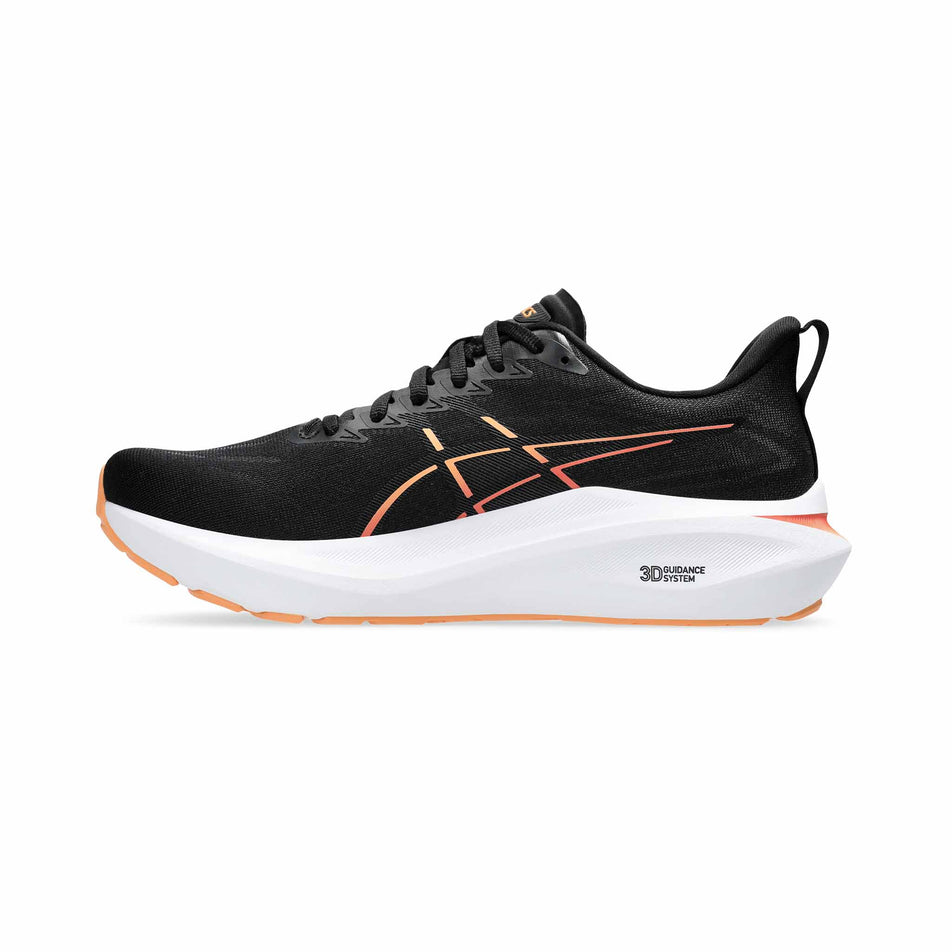 Medial side of the right shoe from a pair of ASICS Men's GT-2000 13 Running Shoes in the Black/Faded Orange colourway. (8473874989218)