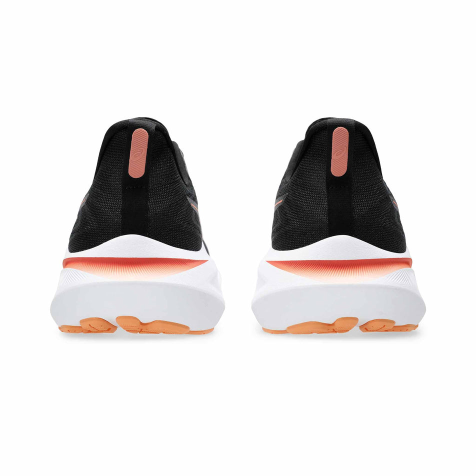 The back of a pair of ASICS Men's GT-2000 13 Running Shoes in the Black/Faded Orange colourway. (8473874989218)