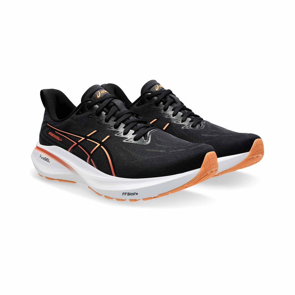 A pair of ASICS Men's GT-2000 13 Running Shoes in the Black/Faded Orange colourway. (8473874989218)