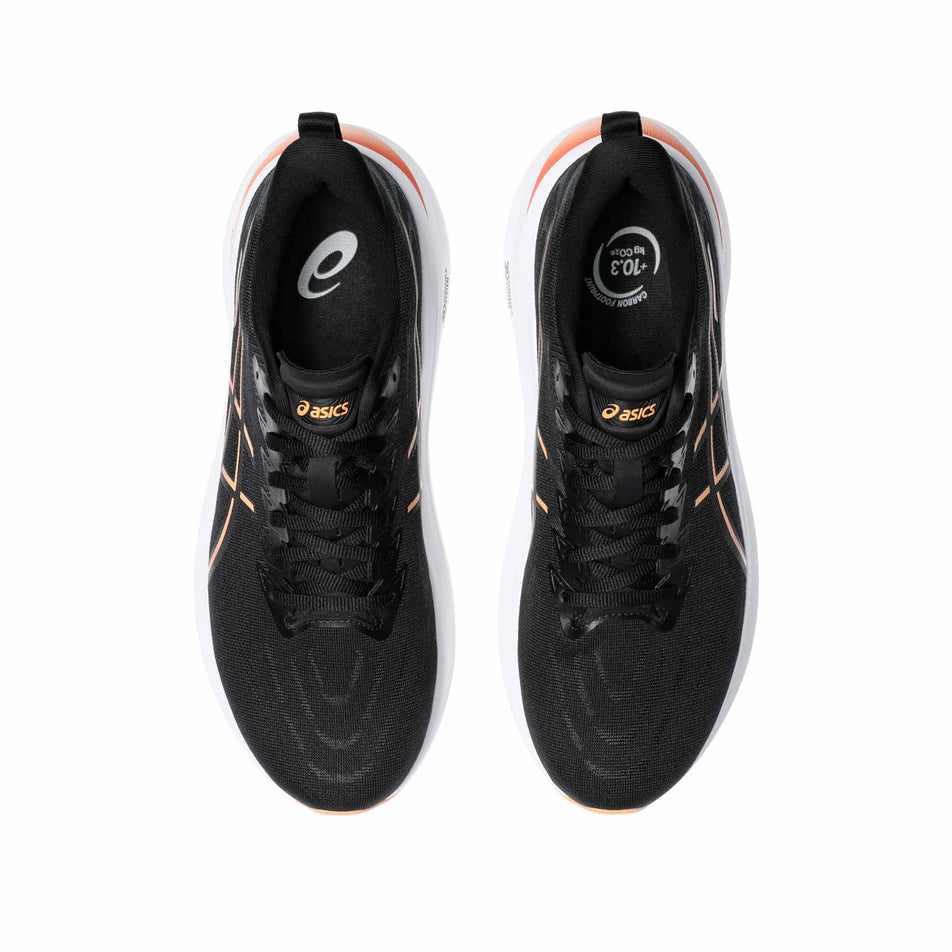 The uppers on a pair of ASICS Men's GT-2000 13 Running Shoes in the Black/Faded Orange colourway. (8473874989218)