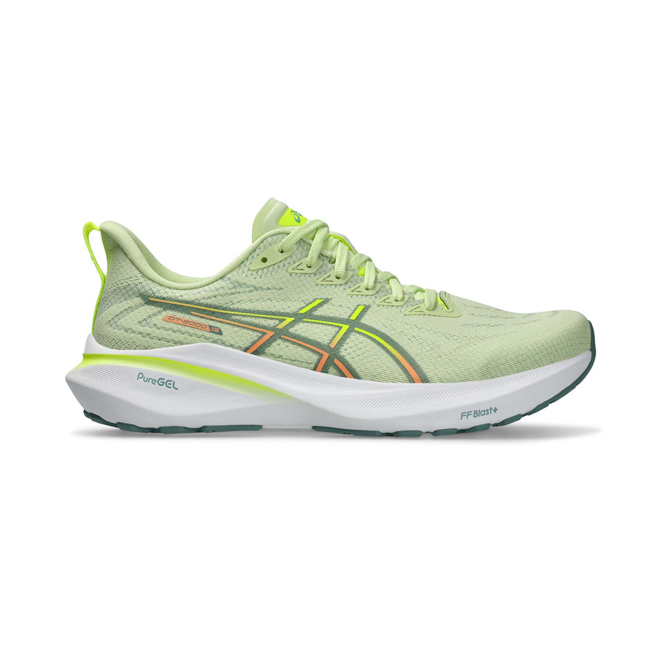 Lateral side of the right shoe from a pair of ASICS Men's GT-2000 13 Running Shoes in the Cool Matcha/Celadon colourway. (8473882001570)