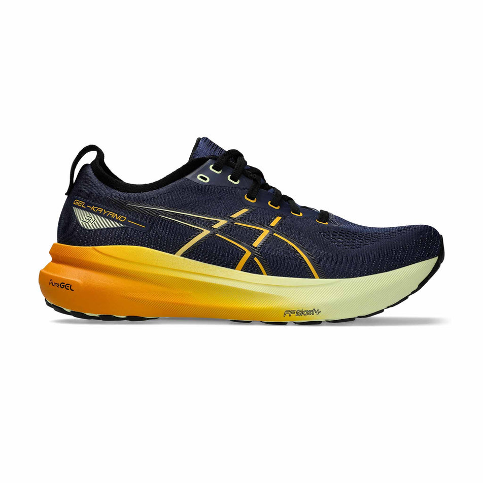 Lateral side of the right shoe from a pair of Asics Men's Gel-Kayano 31 Running Shoes in the Indigo Blue/Gunmetal colourway (8554926997666)