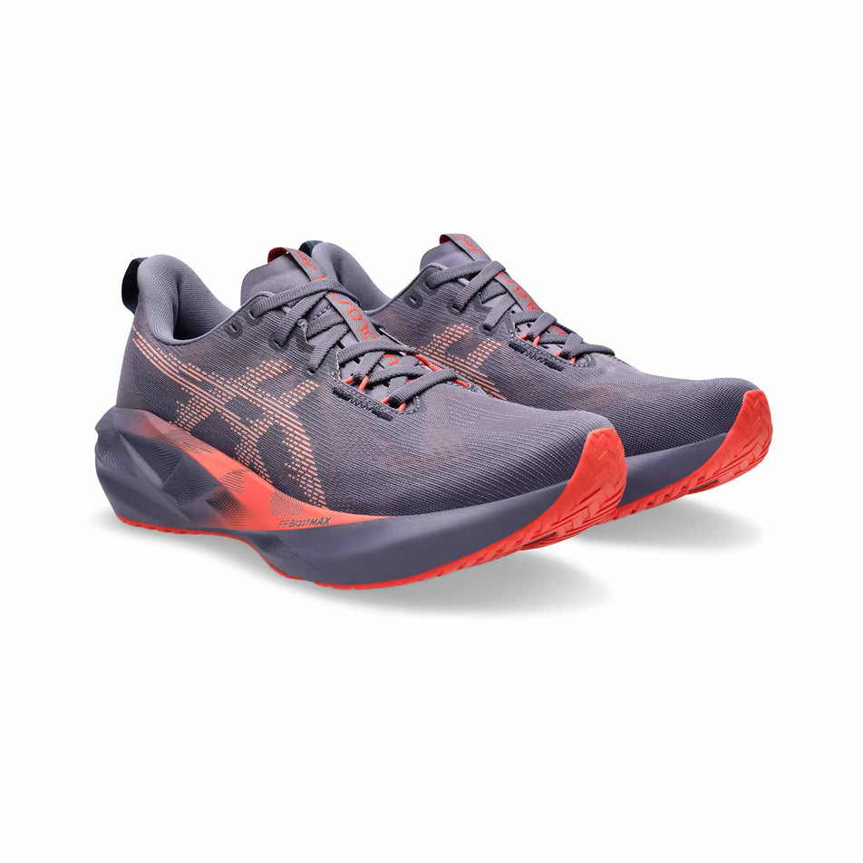 A pair of ASICS Men's Novablast 5 Running Shoes in the Greyish Purple/Coral Reef colourway. (8555014815906)