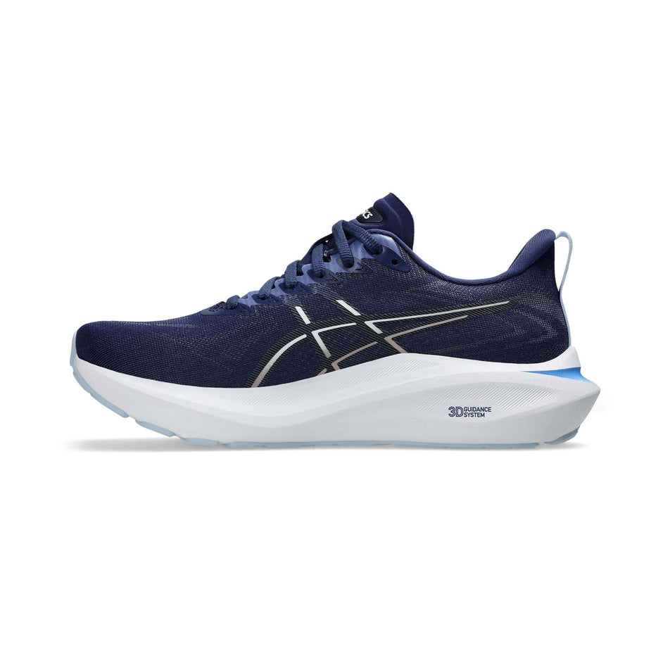 Medial side of the right shoe from a pair of ASICS Women's GT-2000 13 Running Shoes in the Indigo Blue/Carrier Grey colourway. (8554979623074)