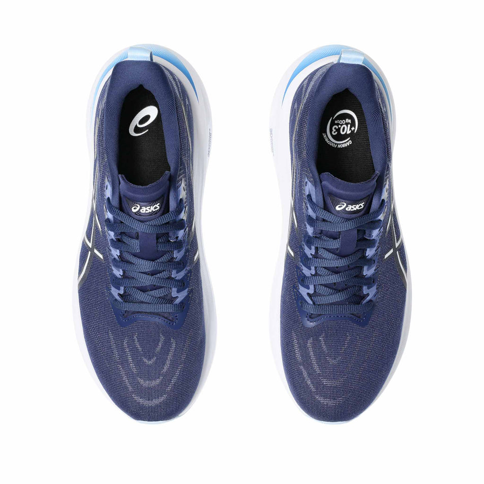 The uppers on a pair of ASICS Women's GT-2000 13 Running Shoes in the Indigo Blue/Carrier Grey colourway. (8554979623074)