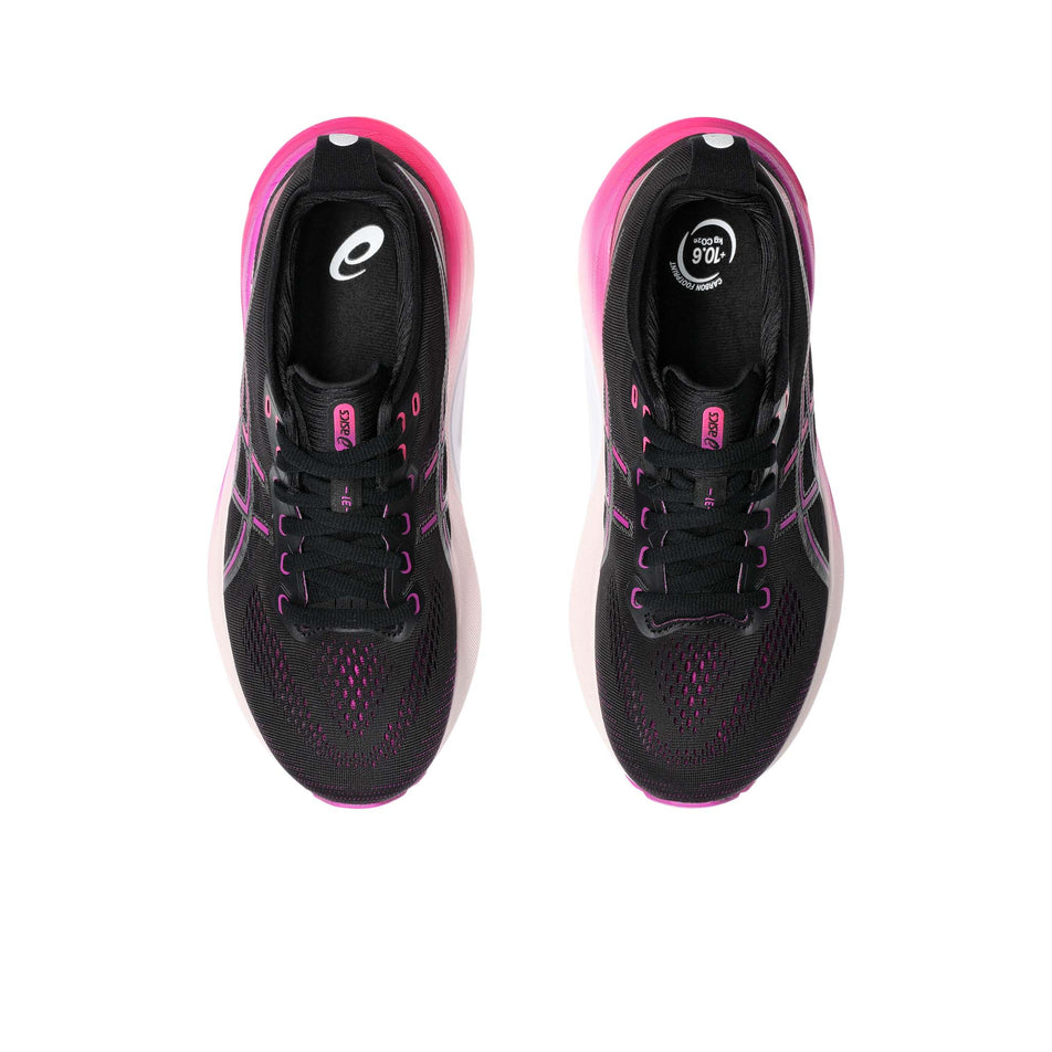 The uppers on a pair of Asics Women's Gel-Kayano 31 Running Shoes in the Black/Bold Magenta colourway (8365857243298)