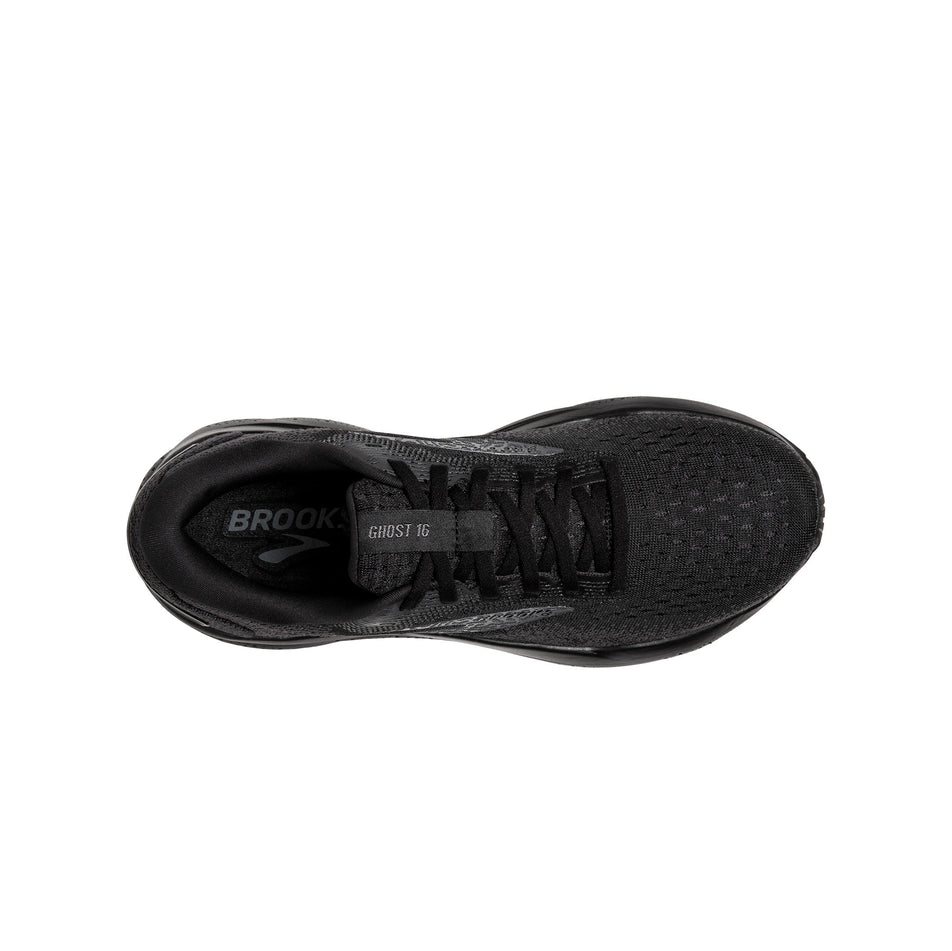 The upper of the right shoe from a pair of Brooks Men's Ghost 16 Running Shoes in the Black/Black/Ebony colourway (8339207225506)