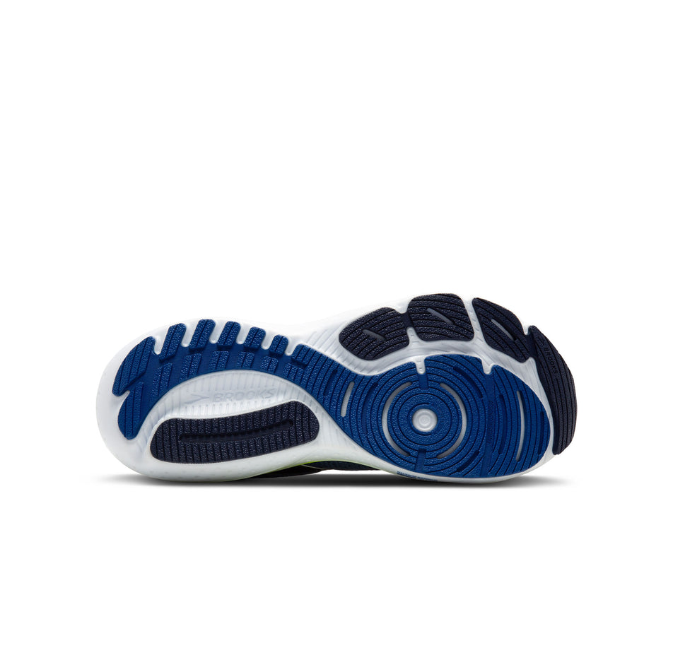 Outsole of the right shoe from a pair of Brooks Men's Glycerin GTS 21 Running Shoes in the Blue/Peacoat/Lemon colourway (8339210731682)