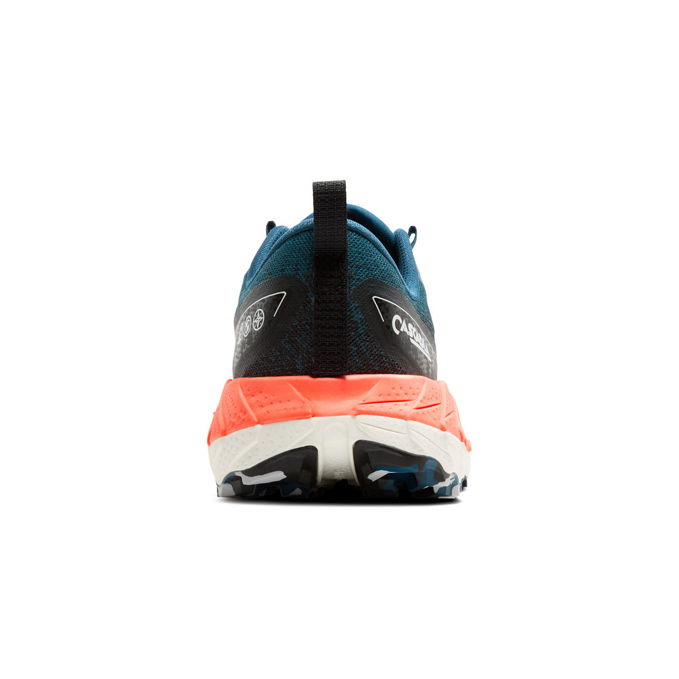 The back of the right shoe from a pair of Brooks Men's Cascadia 18 Running Shoes in the Legion Blue/Black/Flame colourway. (8556651118754)