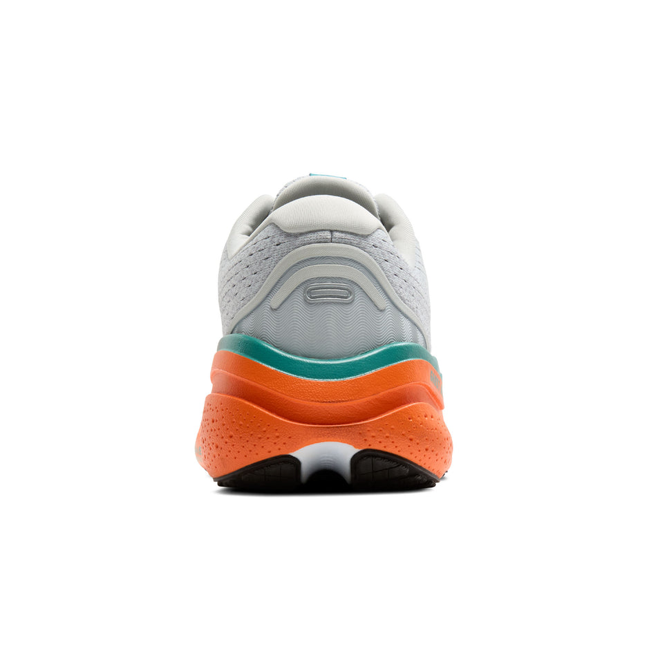 Back of the right shoe from a pair of Brooks Men's Ghost Max 2 Running Shoes in the Oyster Mushroom/Orange/Teal colourway. (8550531891362)