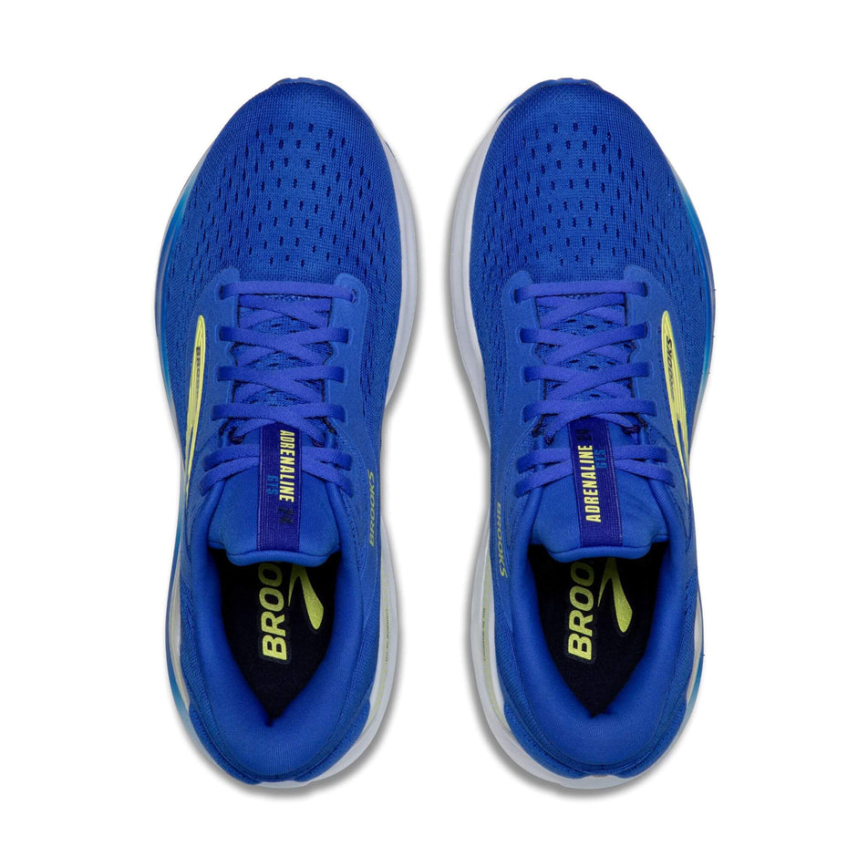 The uppers on a pair of Brooks Men's Adrenaline GTS 24 2E Running Shoes in the Cobalt/Neo Yellow/Peacoat colourway. (8526854258850)