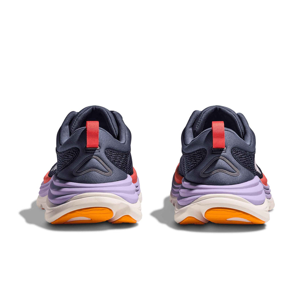 The back of a pair of HOKA Women's Gaviota 5 Running Shoes in the Anchor/Grapefruit colourway. (8561693589666)