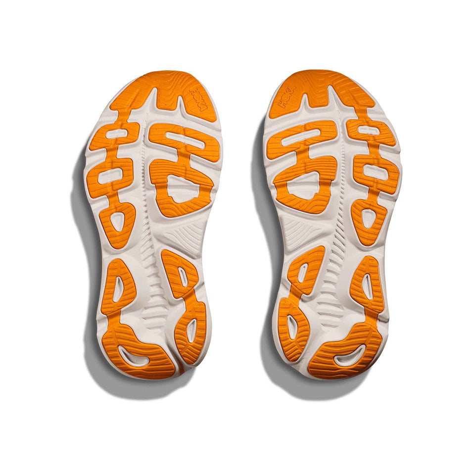 The oustsoles on a pair of HOKA Women's Gaviota 5 Running Shoes in the Anchor/Grapefruit colourway.(8561693589666)