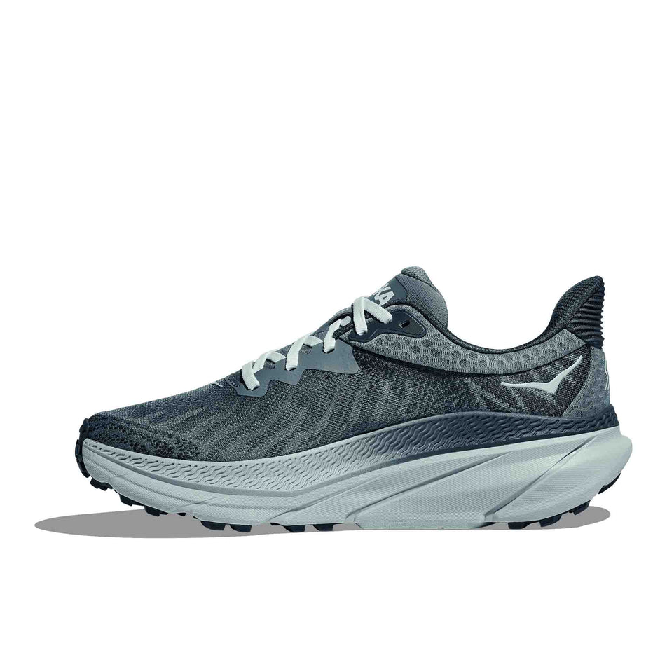 Medial side of the right shoe from a pair of HOKA Men's Challenger 7 Running Shoes in the Mountain Fog/Druzy colourway. (8561671602338)