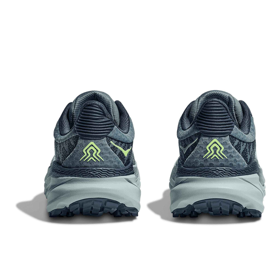 The back of a pair of HOKA Men's Challenger 7 Running Shoes in the Mountain Fog/Druzy colourway. (8561671602338)