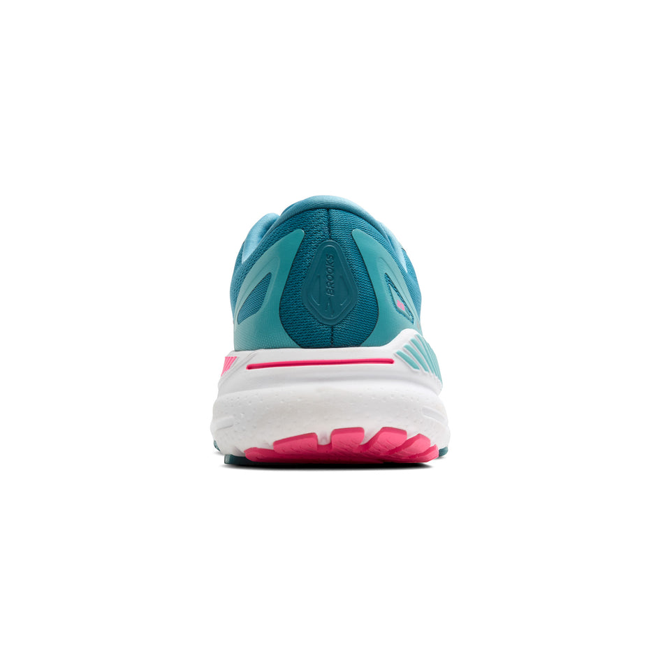 The back of the right shoe from a pair of Brooks Women's Adrenaline GTS 23 Running Shoes in the Storm Blue/Pink/Aqua colourway. (8339228590242)