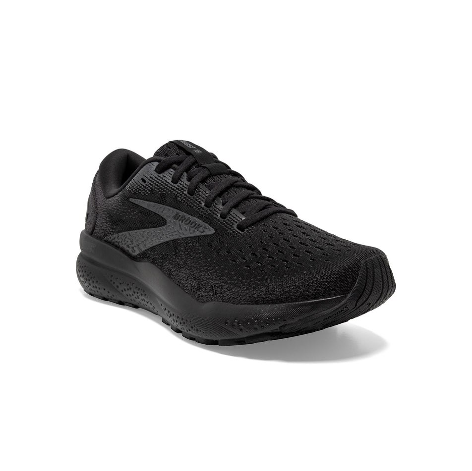 Lateral side of the right shoe from a pair of Brooks Women's Ghost 16 Running Shoes in the Black/Black/Ebony colourway (8339218890914)