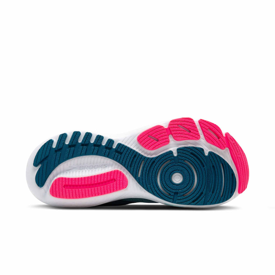 Outsole of the right shoe from a pair of Brooks Women's Glycerin GTS 21 Running Shoes in the Moroccan Blue/Aqua/Pink colourway. (8339232882850)