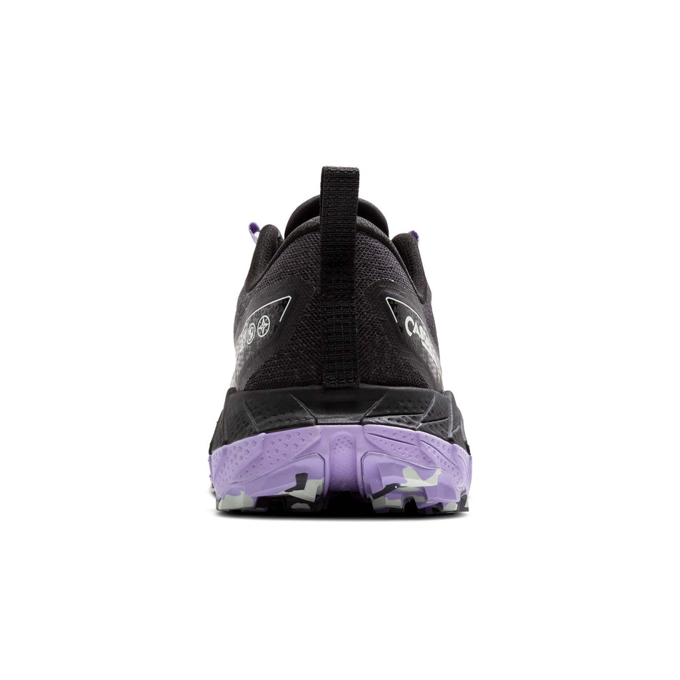 Back of the right shoe from a pair of Brooks Women's Cascadia 18 Running Shoes in the Ebony/Sweet Lavender/Copper colourway (8406896476322)