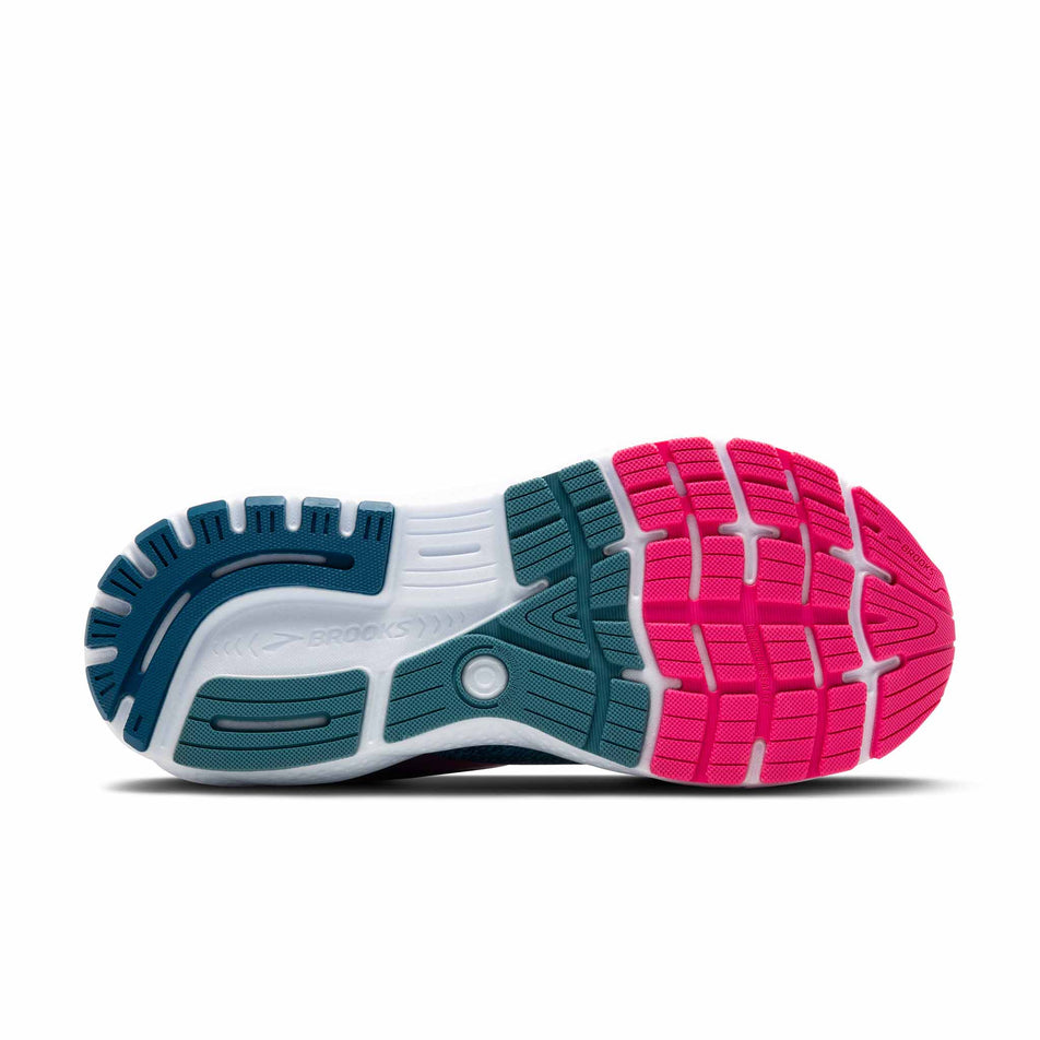 Outsole of the right shoe from a pair of Brooks Women's Ghost 16 Running Shoes in the Moroccan Blue/Pink/Yellow colourway.  (8472847024290)