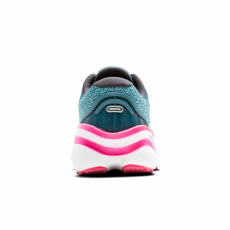 Back of the right shoe from a pair of Brooks Women's Ghost Max 2 Running Shoes in the Storm Blue/Knockout Pink/Aqua colourway (8454602129570)