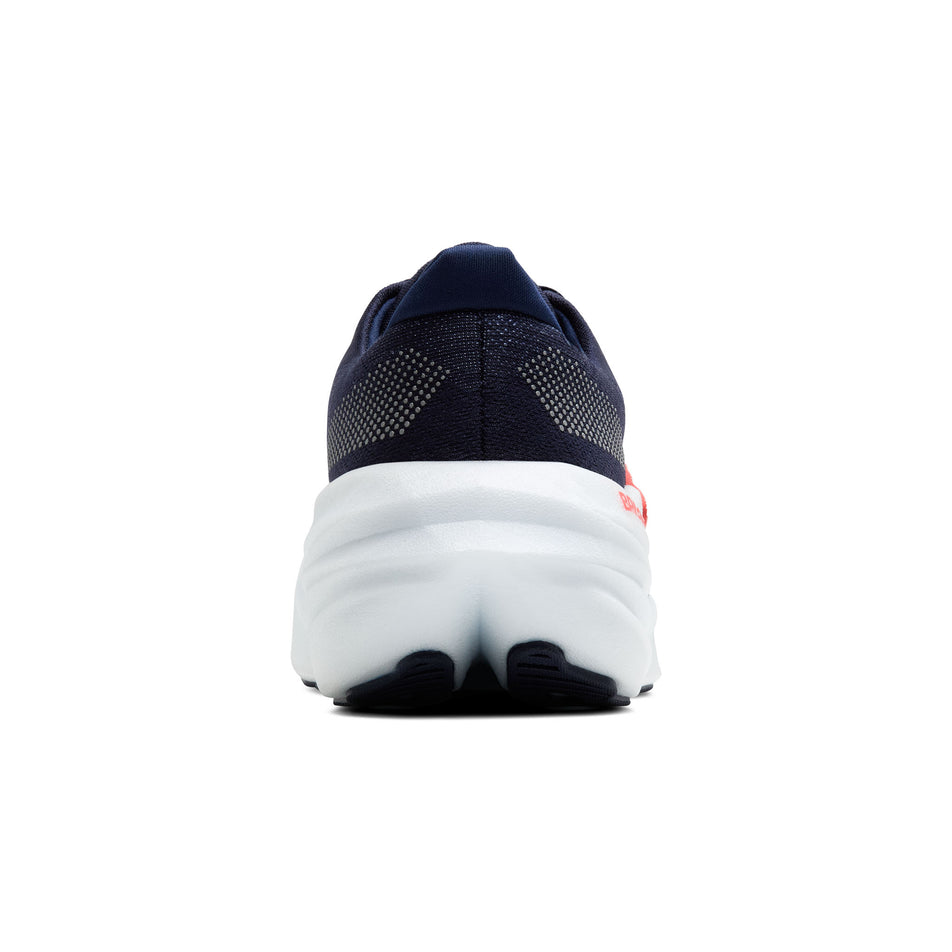 The back of the right shoe from a pair of Brooks Women's Glycerin Max Running Shoes in the Peacoat/Blue Ribbon/Hot Coral colourway. (8556057755810)