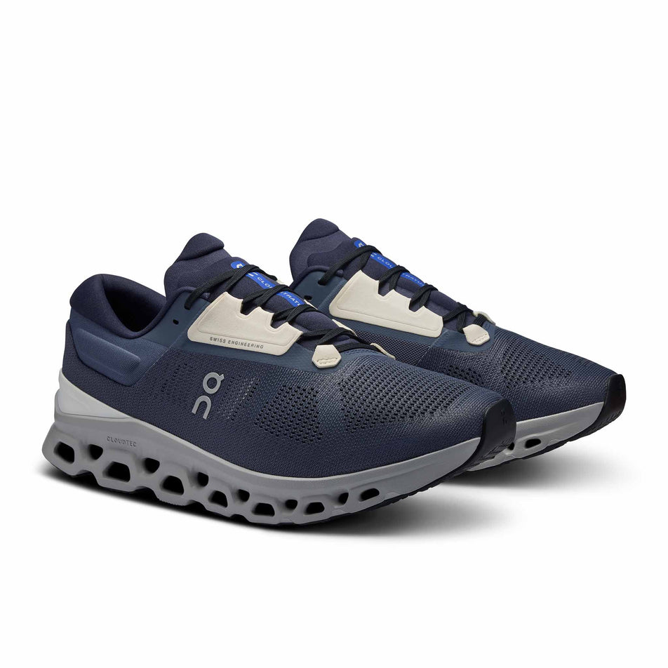 A pair of On Men's Cloudstratus 3 Running Shoes in the Metal/Glacier colourway (8444775596194)