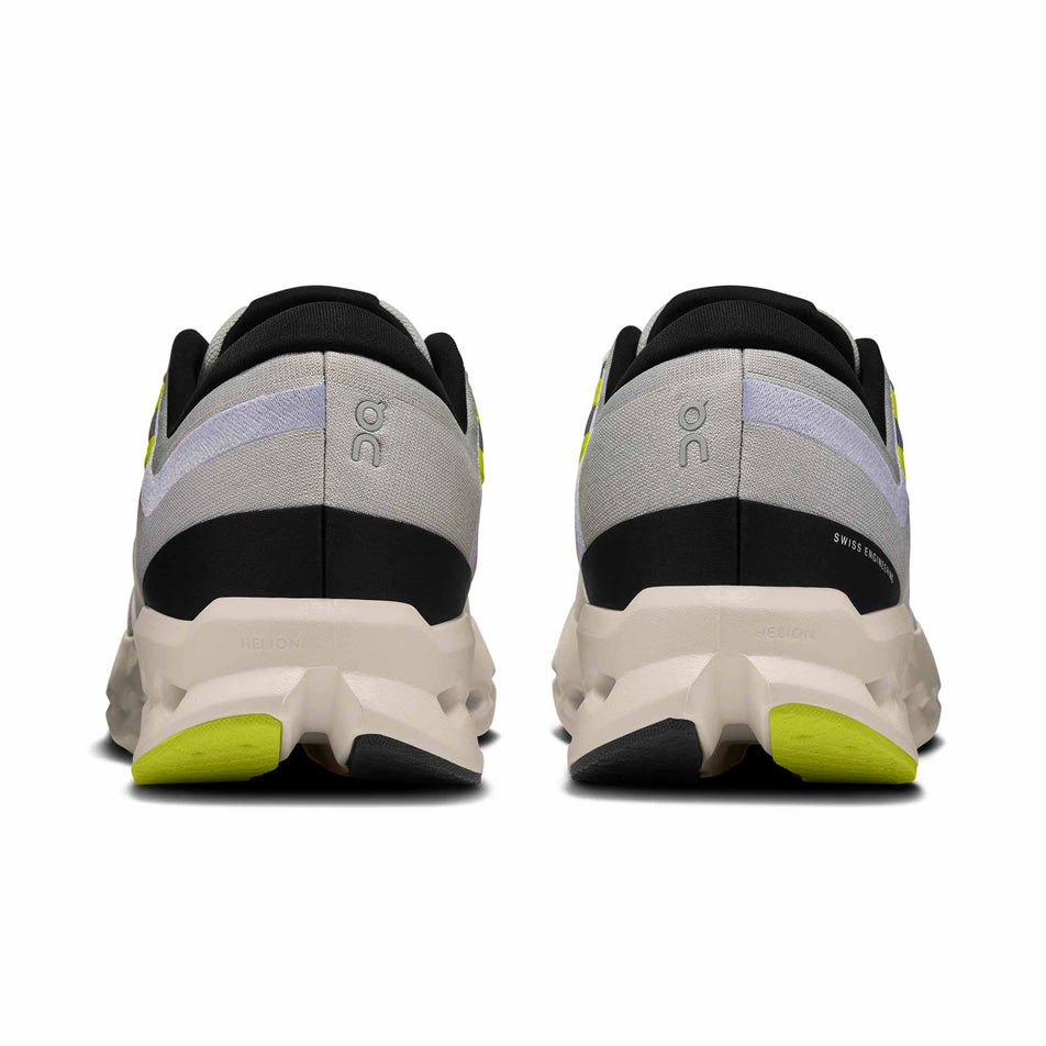 The back of a pair of On Men's Cloudsurfer 2 Running Shoes in the Glacier/Ivory colourway. (8577824981154)