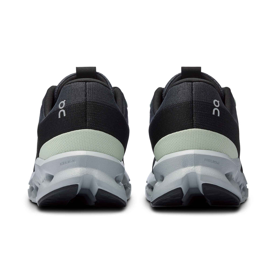 The back of a pair of On Women's Cloudsurfer Running Shoes in the Iron/Glacier colourway (8444740370594)