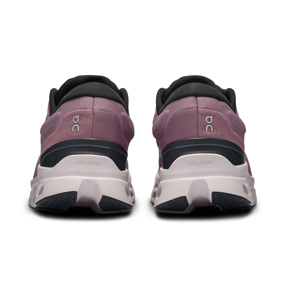 The back of a pair of On Women's Cloudstratus 3 Running Shoes in the Quartz/Lily colourway (8444731457698)