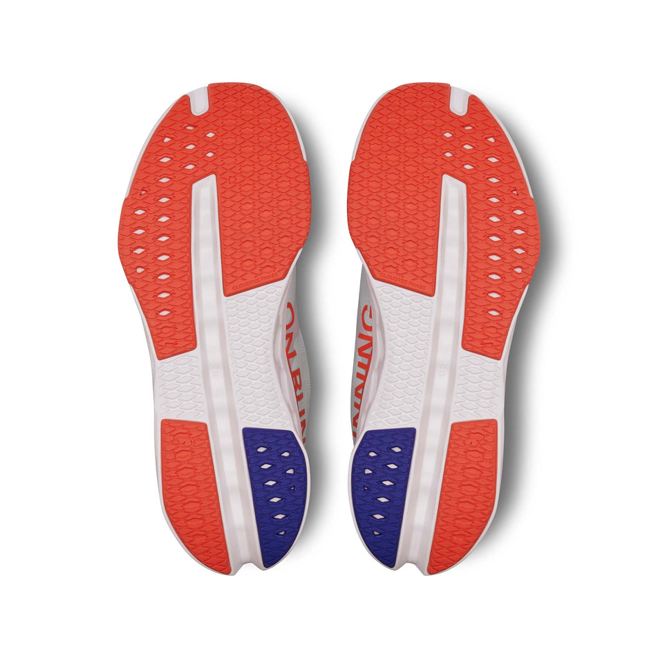 Outsoles on a pair of On Women's Cloudsurfer Next Running Shoes in the White/Flame colourway (8444679520418)