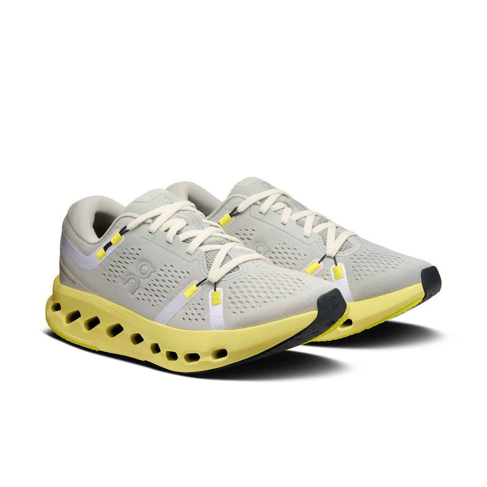 A pair of On Women's Cloudsurfer 2 Running Shoes in the Glacier/Limelight colourway. (8577864859810)