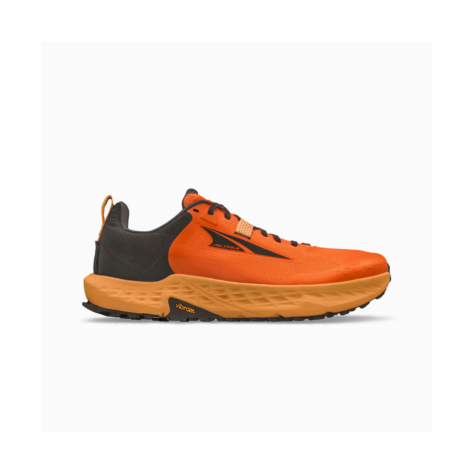 Lateral side of the right shoe from a pair of Altra Men's Timp 5 Running Shoes in the Orange colourway. (8405510684834)