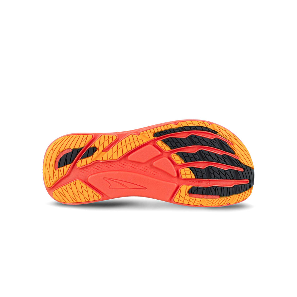 Outsole of the right shoe from a pair of Altra Men's Fwd Via Road Running Shoes in the Black/Orange colourway. (8526882537634)