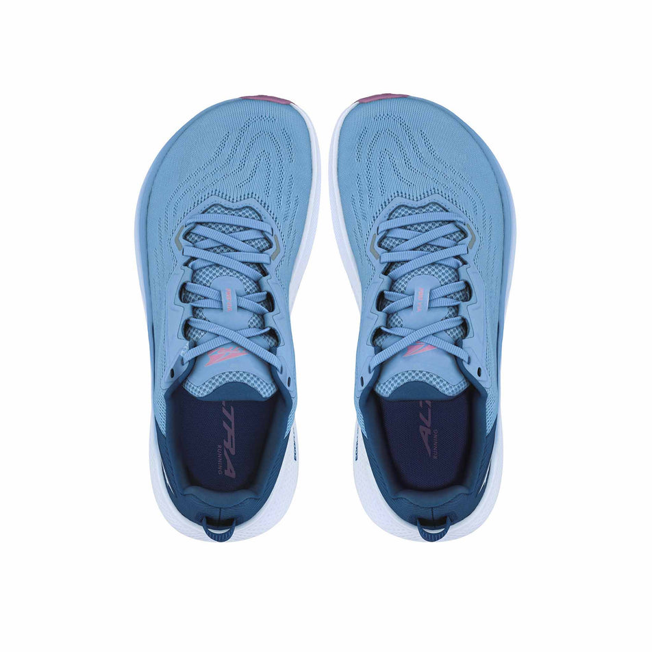 The uppers on a pair of Altra Women's Fwd Via Road Running Shoes in the Light Blue colourway. (8526884503714)