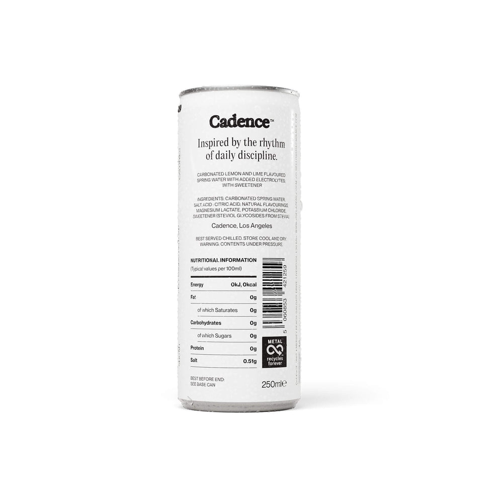 The back of a Cadence™ Electrolyte Drink Can. Citrus flavour. (8580425908386)