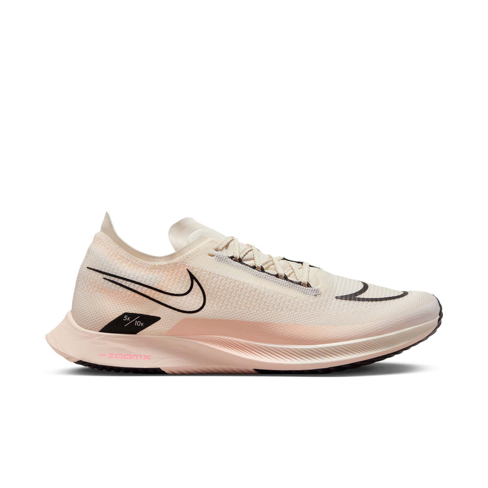 Lateral side of the left shoe from a pair of Nike Men's Streakfly Road Racing Shoes in the Pale Ivory/Black-Guava Ice colourway. (8560080912546)