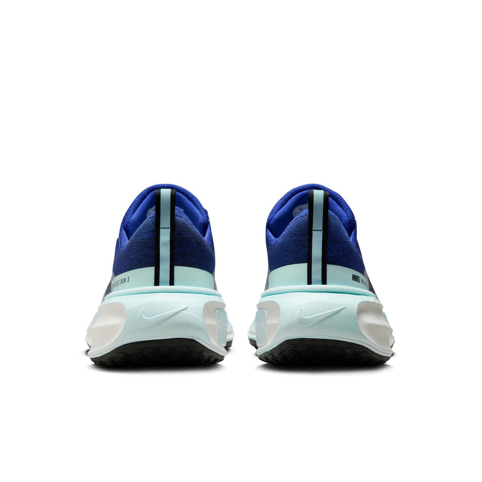 The back of a pair of Nike Men's Invincible 3 Road Running Shoes in the Astronomy Blue/Black-Glacier Blue colourway (8393351692450)