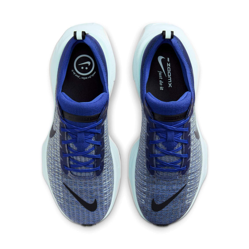 The uppers on a pair of Nike Men's Invincible 3 Road Running Shoes in the Astronomy Blue/Black-Glacier Blue colourway (8393351692450)