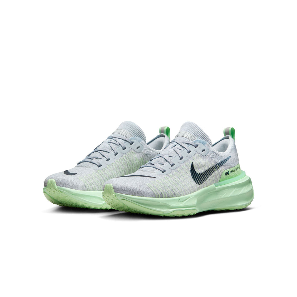 A pair of Nike Women's Invincible 3 Road Running Shoes in the Pure Platinum/Dark Obsidiancool Grey colourway.
 (8503185604770)