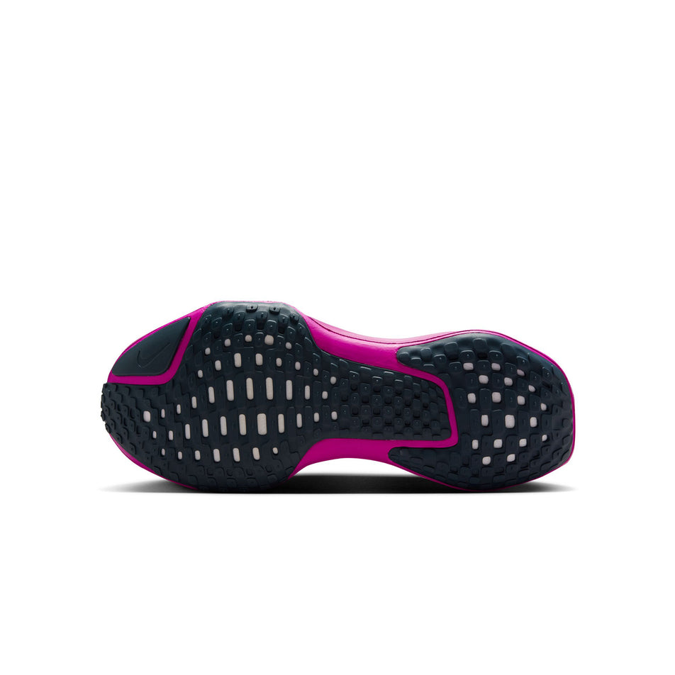 The outsole on the left shoe from a pair of Nike Women's Invincible 3 Road Running Shoes in the Armory Navy/Mtlc Red Bronzevivid Grape Grey colourway. (8503197335714)